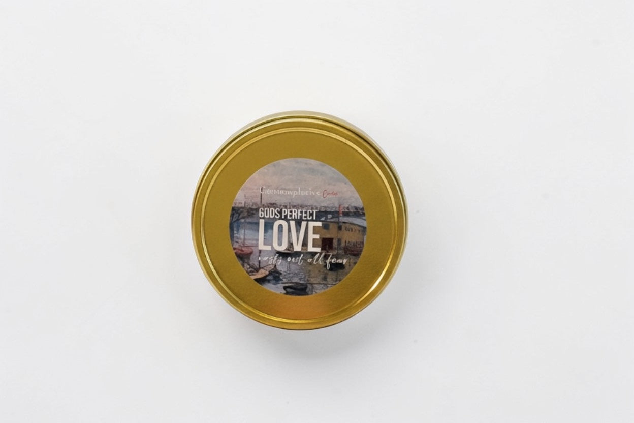 Gods Perfect Love Candle Large Gold Tin
