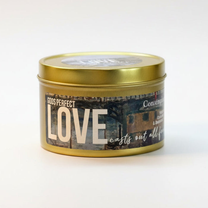 Gods Perfect Love Candle Large Gold Tin